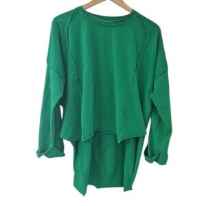 Green Layered High‑Low Raw‑Hem Tee Pullover Oversized Top Lagenlook Artsy Sz 1x
